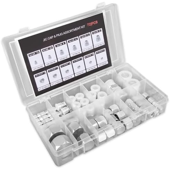 72 Pcs JIC 37 Plug and Cap Kit, Flare Threads Hydraulic Hose Fittings Carbon Steel Pipe Fitting Set hydraulic plugs and caps kit with Precision Threads, Size 4 6 8 10 12 16
