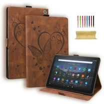 Dteck Case for All-New Amazon Fire HD 10 and Fire HD 10 Plus (Compatible with 11th Generation 2021 Release), Embossed Butterfly PU Leather Folio Flip Case with Card Slots Auto Wake Sleep, Brown