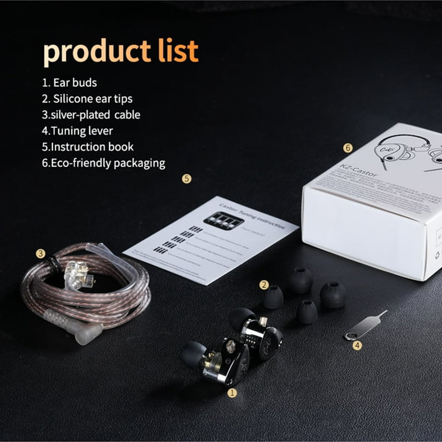 KZ Castor in Ear HiFi Earphone 2DD Dynamic High-end Tunable IEM Earphones in Ear Monitor Headphones with Silicone Tips Detachable Cabel IEMs for Singer Musician DJ On Stage (Silver, without Mic)