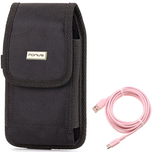 Case Belt Clip w 10ft Long USB-C Cable for Samsung Galaxy A73 5G,A53 5G,A33 5G,A13 5G,A03s Phones - Rugged Holster Canvas Cover, Pink Charger Cord Power Wire Type-C