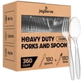 thumbnail image 1 of Plastic Forks and Spoons Set - (Bulk Pack 360 Pcs) Clear Plastic Cutlery Utensils Heavy Duty, 180 Forks and 180 Spoons, Silverware Sets for, 1 of 8