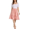 thumbnail image 2 of INSPIRE CHIC Women's Skirts Elastic Waist A-Line Flowy Tiered Ruffle Floral Midi Skirt Light Pink M, 2 of 6