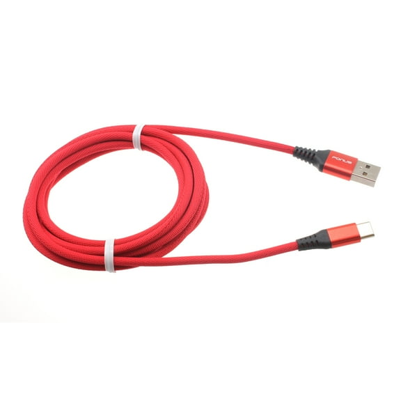 Type-C Red 6ft USB-C Cable for OnePlus Nord N200 5G Phone - Charger Cord Power Wire Long Braided Fast Charge W1A