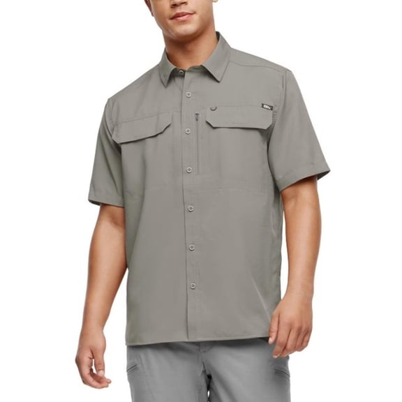 Eddie Bauer Men's Short Sleeve Woven Tech Shirt (US, Alpha, Medium, Regular, Regular, Grey)