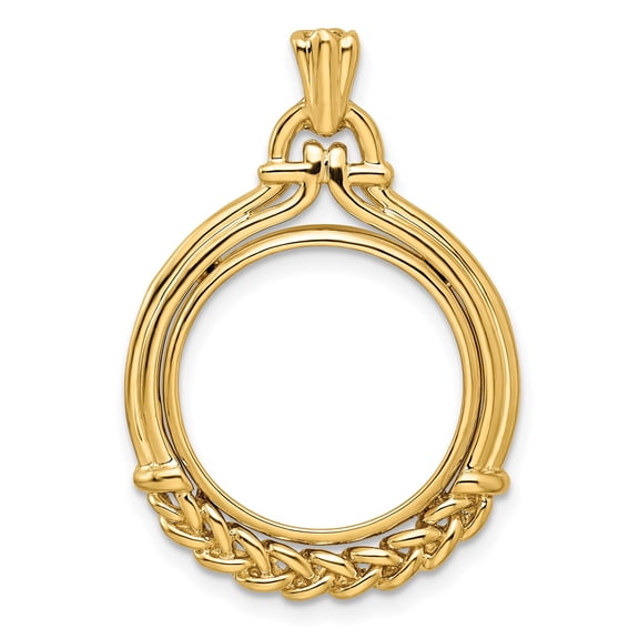 14k Yellow Gold Wheat Bottom Coin Bezel Pendant Prong Mounting - Fits 16.5mm