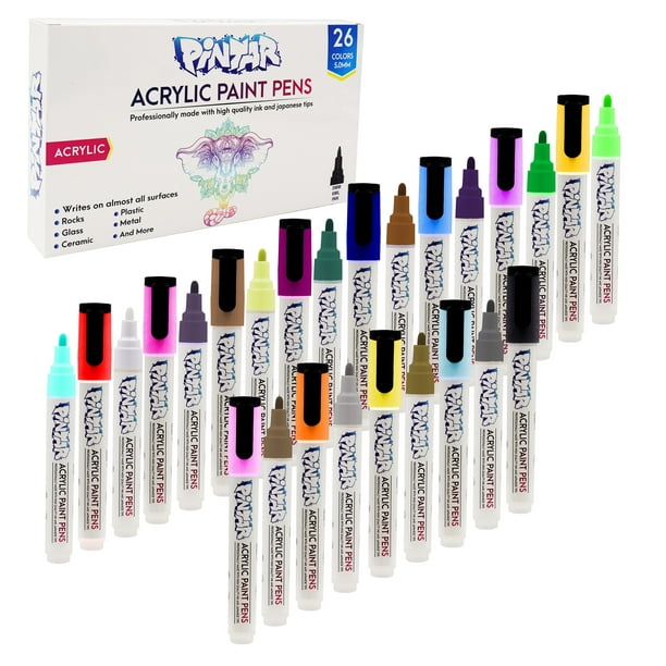 PINTAR Premium Acrylic Paint Pens - (26 Colors) Medium Tip Pens For ...