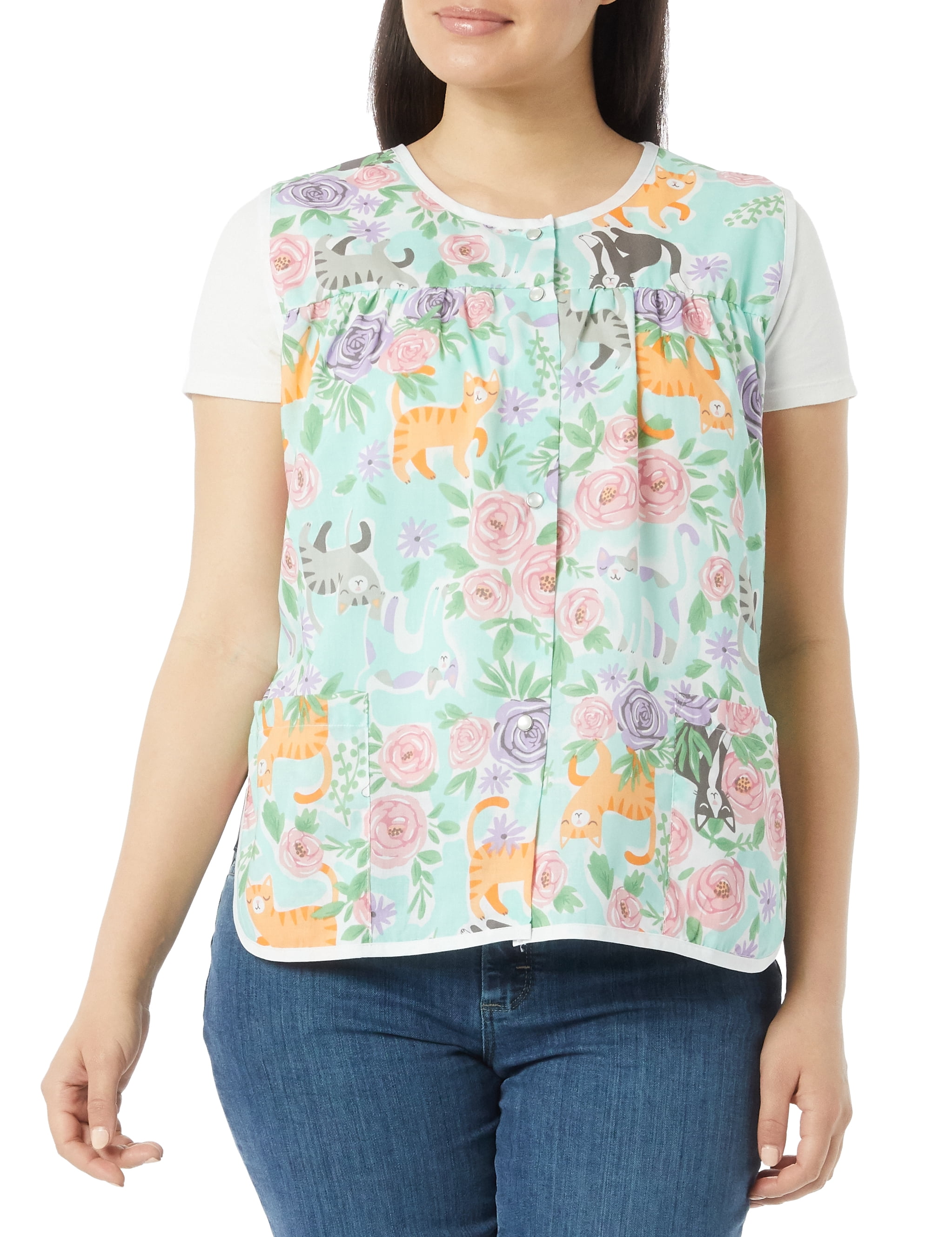AmeriMark Easy-Care Snap Front Cobbler Aprons Vest with Two Patch Pockets  Cute Cats 2X - Walmart.com