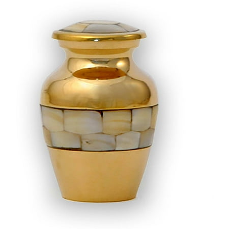 Star Legacy's Mother of Pearl - Gold Brass Metal Cremation Urn Keepsake for Human Ashes w Velvet Bag