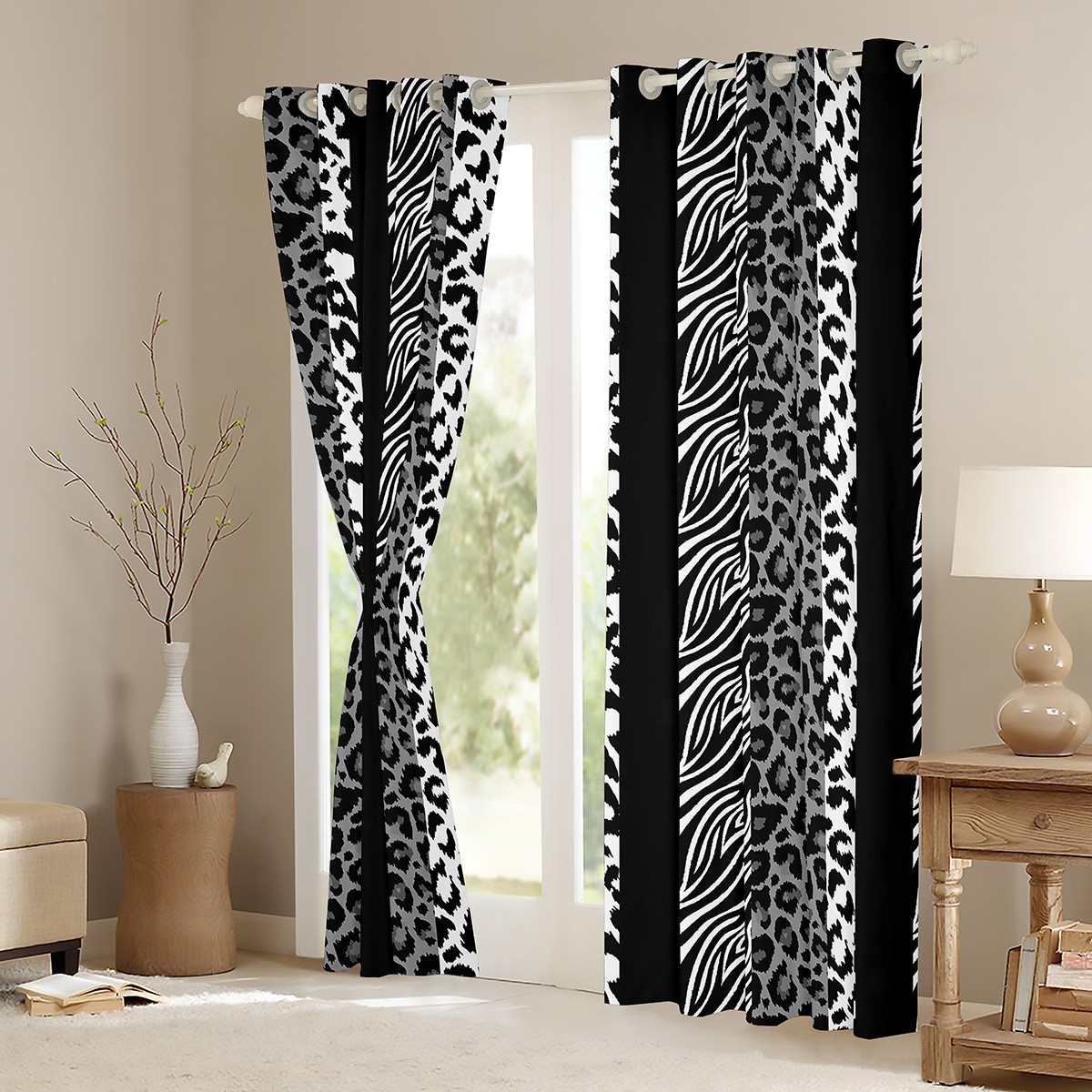 Homewish Fashion Cheetah Print Curtains Pack of 2 (42x84 Each), Wildlife Leopard Lover Curtains Blackout, Modern Art Grey Polkadots Bedroom Curtains, Curtains and Drapes Room Decor