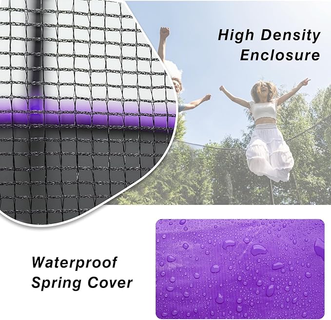 AOTOB 14×8FT Large Rectangular Trampoline with Enclosure Net & Ladder for Kids Adults, 440LBS Heavy Duty Outdoor Recreational Trampoline, Perfect Birthday Party Gift | Purple