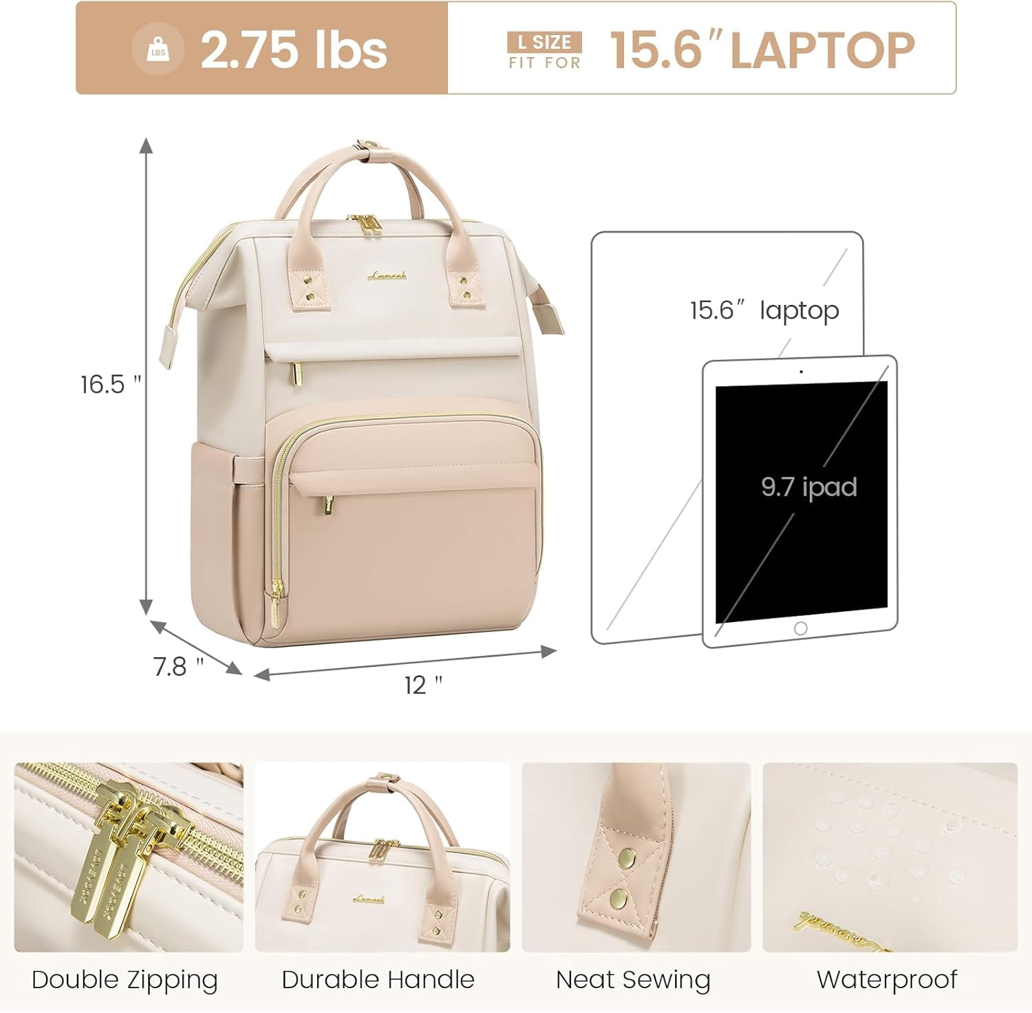 LOVEVOOK Leather Laptop Backpack for Women, 17 inch Professional Work & Travel Bag, Brown