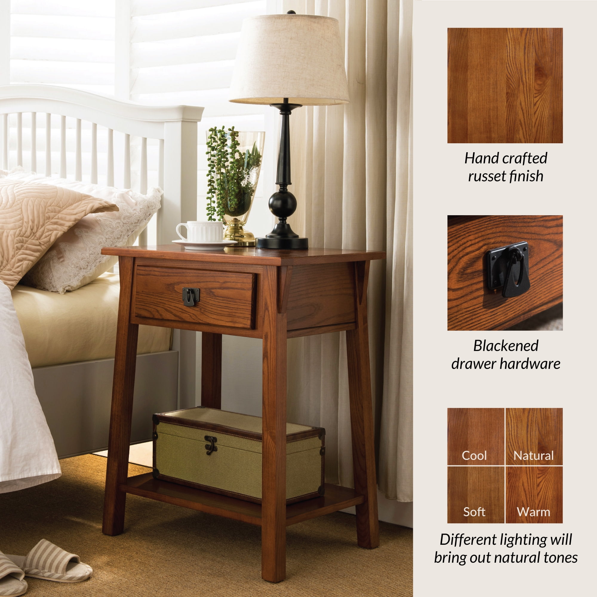 Leick Home Mission Solid Wood End Table with Drawer and Shelf, Russet Finish