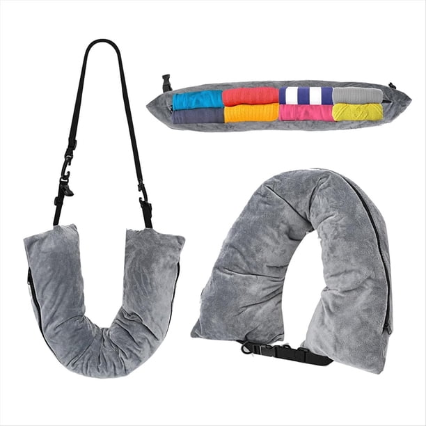 Almohada para el Cuello de Viaje Que Se Puede Rellenar con Ropa,Almohada para el Cuello Rellenable para Viajar,Almohada para el Cuello Rellenable con Almacenamiento Adicional Gris