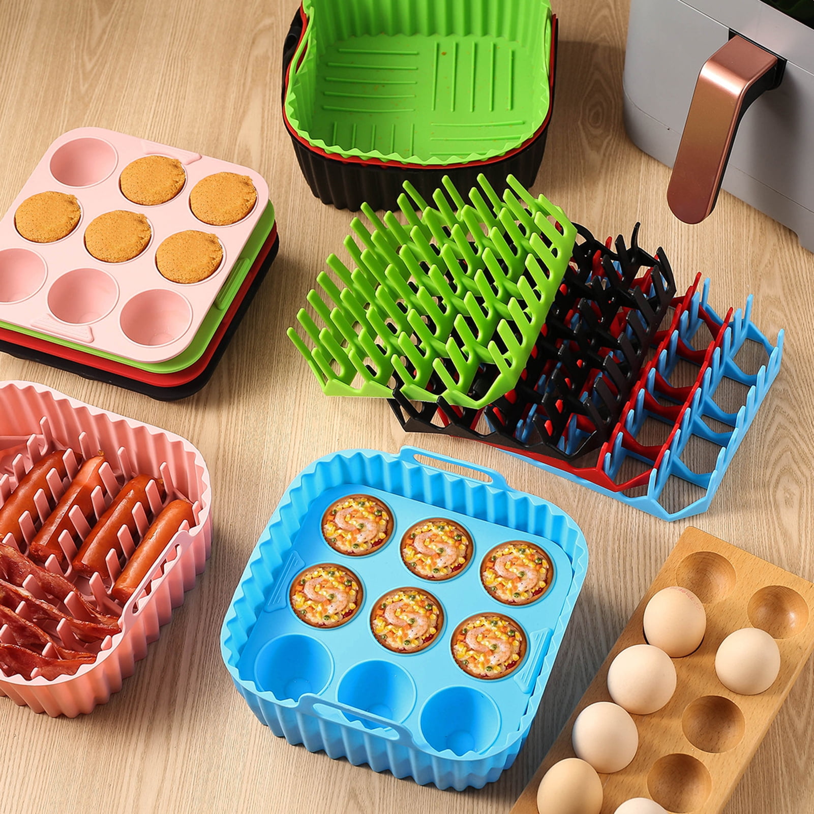 tasrioml Air Fryer Silicone Basket Liners Large Square Oven Pan BBQ Grill Reusable Cake Molds for Hot Dogs Bacon Jelly