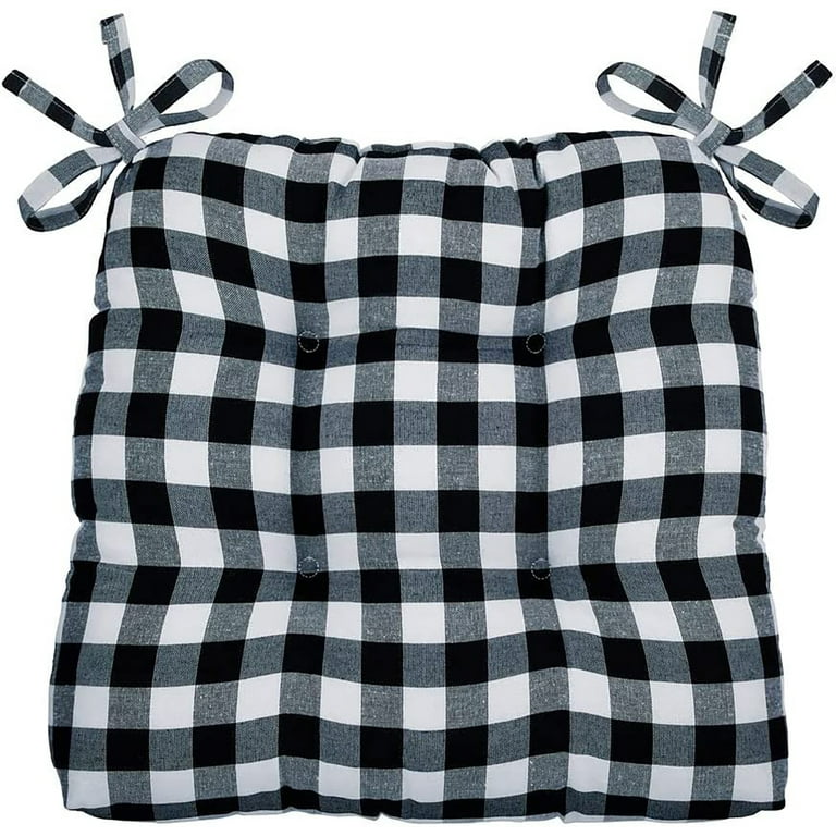 Achim Buffalo Check Polyester Cotton Tufted Chair Seat Cushions Black White Set of Two