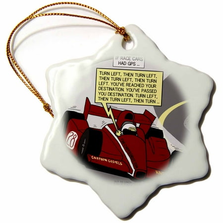 3dRose If Indy Racing Cars Had GPS, Snowflake Ornament, Porcelain, 3-inch