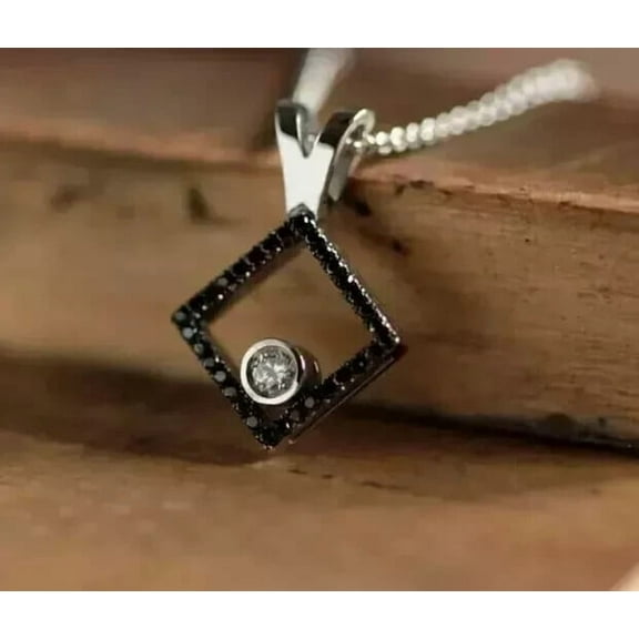 14K White Gold Plated 1.5Ct Round Cut Lab Created Black Diamond Women's Pendant