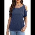 thumbnail image 1 of Camisetas Holgadas de Verano con Cuello Redondo, Informales y A , con Hombros Descubiertos, Grandes para Mujer. Azul Marino XL, 1 of 8