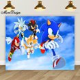 thumbnail image 3 of Banner de cumpleaños de Sonic para niños, fiesta de niños, fotografía de fondo, decoración de dibujos animados, fondo de tela de poliéster y vinilo, 3 of 5