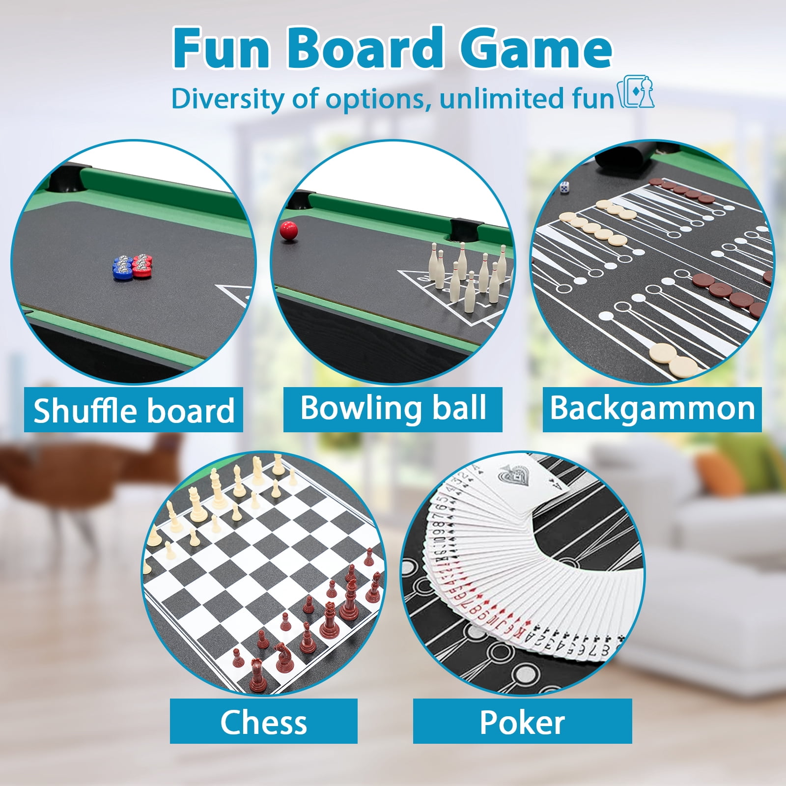 2x4ft 10-in-1 Combo Game Table Set for Home, Game Room, Friends & Family w/Hockey, Foosball, Pool, Shuffleboard, Ping Pong, Chess, Checkers, Bowling, and Backgammon