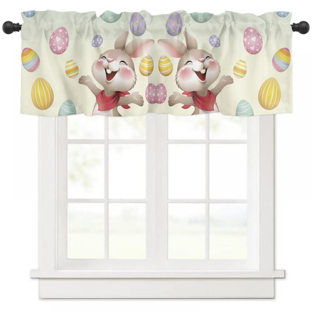 Kitchen Window Valance Curtains Funny Rabbit Easter Egg Short Curtain ...