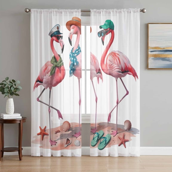 Pink Flamingo Sheer Curtains 108 Inch Length 2 Panels Set Window Treatments, Summer Coastal Ocean Nautical Sea Beach Rod Pocket Semi Curtains for Living Room/Bedroom/Kitchen Décor, 104"W x 108"L