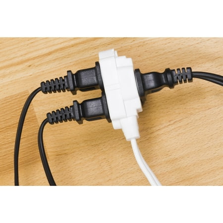 GE 3-Outlet Polarized Indoor Extension Cord with Twist-to-Close Outlet Covers, 6 Ft., White, 51937, JASHEP51937