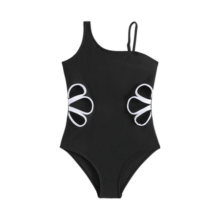 AINIYS Girls Swimsuit Neck Pull On Embellished Detail UPF 50+ Sun Protection Beach Swimming Black 8 Years