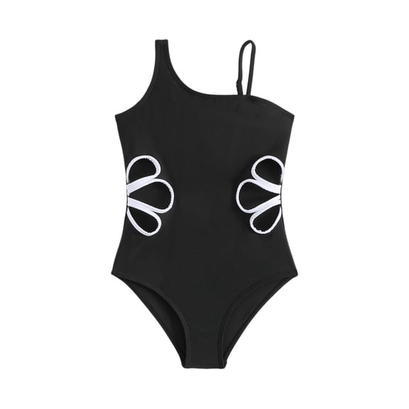 ZACPNCV Girls Swimsuit 8-12 Years Old Solid Contrast Color Cutout Design Sporty Back Summer Beach Wear