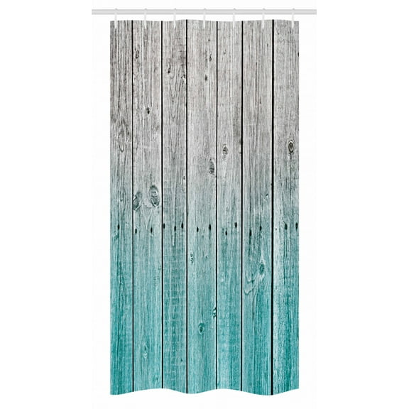 Rustic Stall Shower Curtain, Wood Panels Background with Digital Tones Effect Country House Art Image, Fabric Bathroom Set with Hooks, 36W X 72L Inches Long, Pale Blue and Grey, by Ambesonne