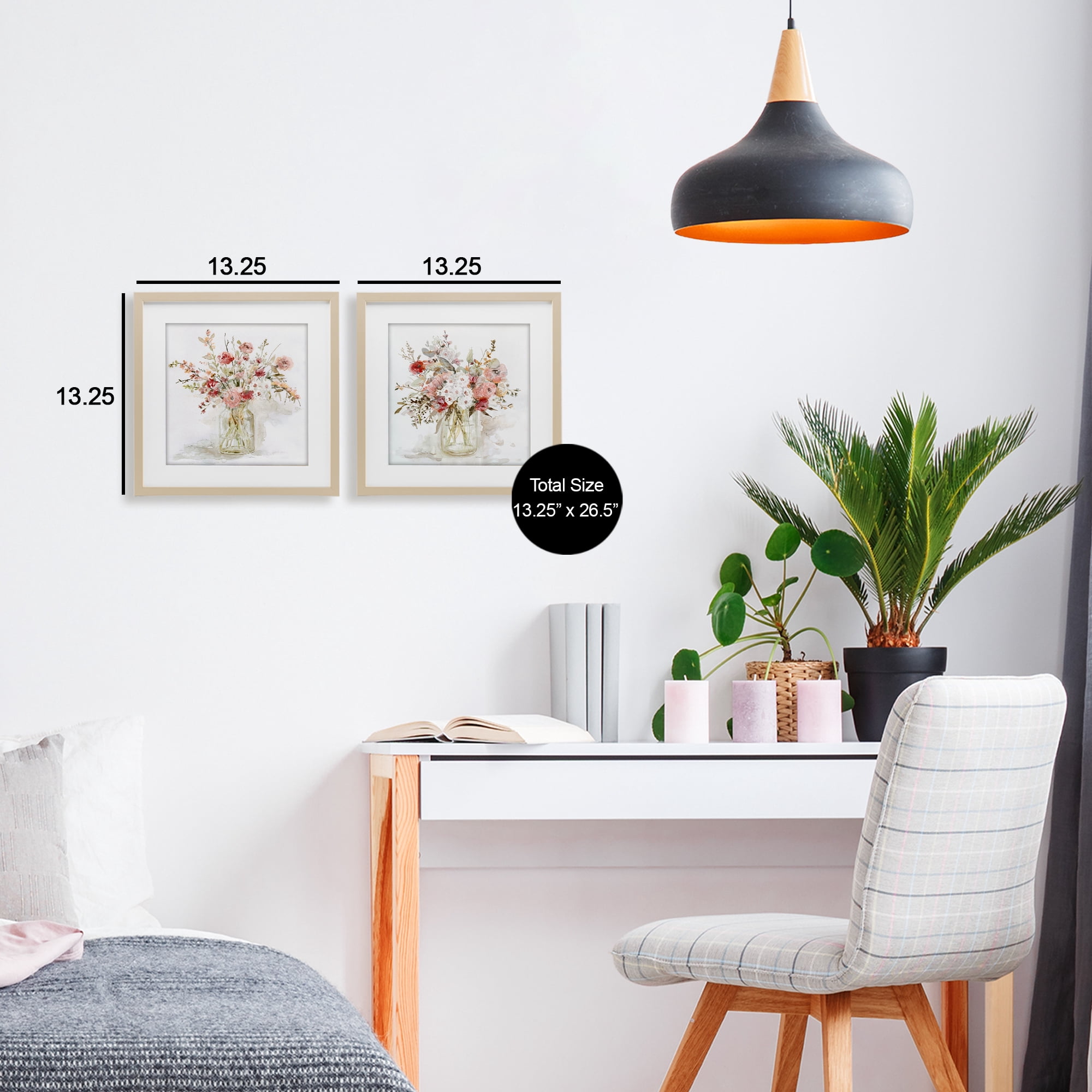 Stupell Industries Delicate Watercolor Bouquets in Glass 2 Piece Birch Framed Print Under Glass Set, design by Carol Robinson
