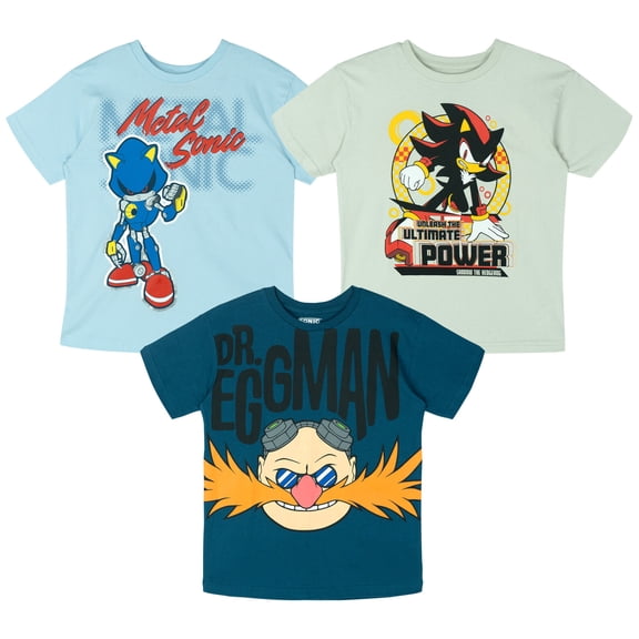 SEGA Sonic the Hedgehog Shadow Metal Sonic Dr. Eggman 3 Pack T-Shirts Toddler to Big Kid