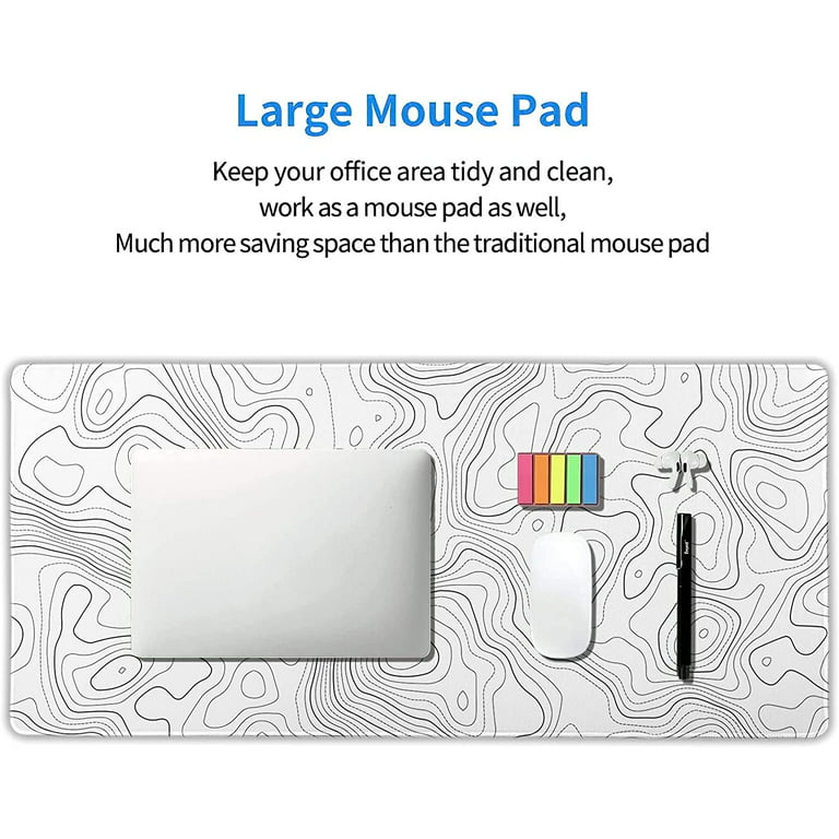 Topographic Contour White Gaming Mouse Pad XXL Geographic Map Lines  Extended Big Large Desk Mat Non-Slip Rubber Base Stitched Edge Long  Keyboard