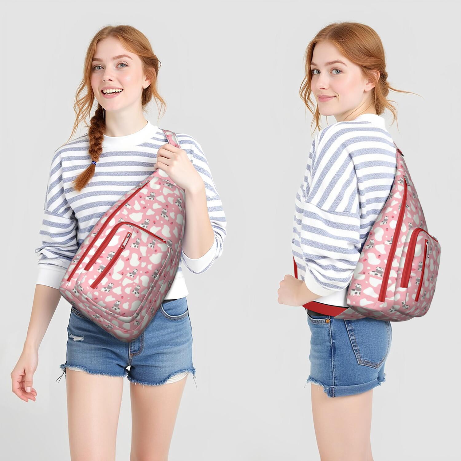 Funny Cow Pattern Sling Bag - Farmhouse Canvas Crossbody Pack for Women/Men, Small Shoulder Backpack (Buffalo & Bull Print, Rustic Cow Lovers Gift, Durable Daypack)