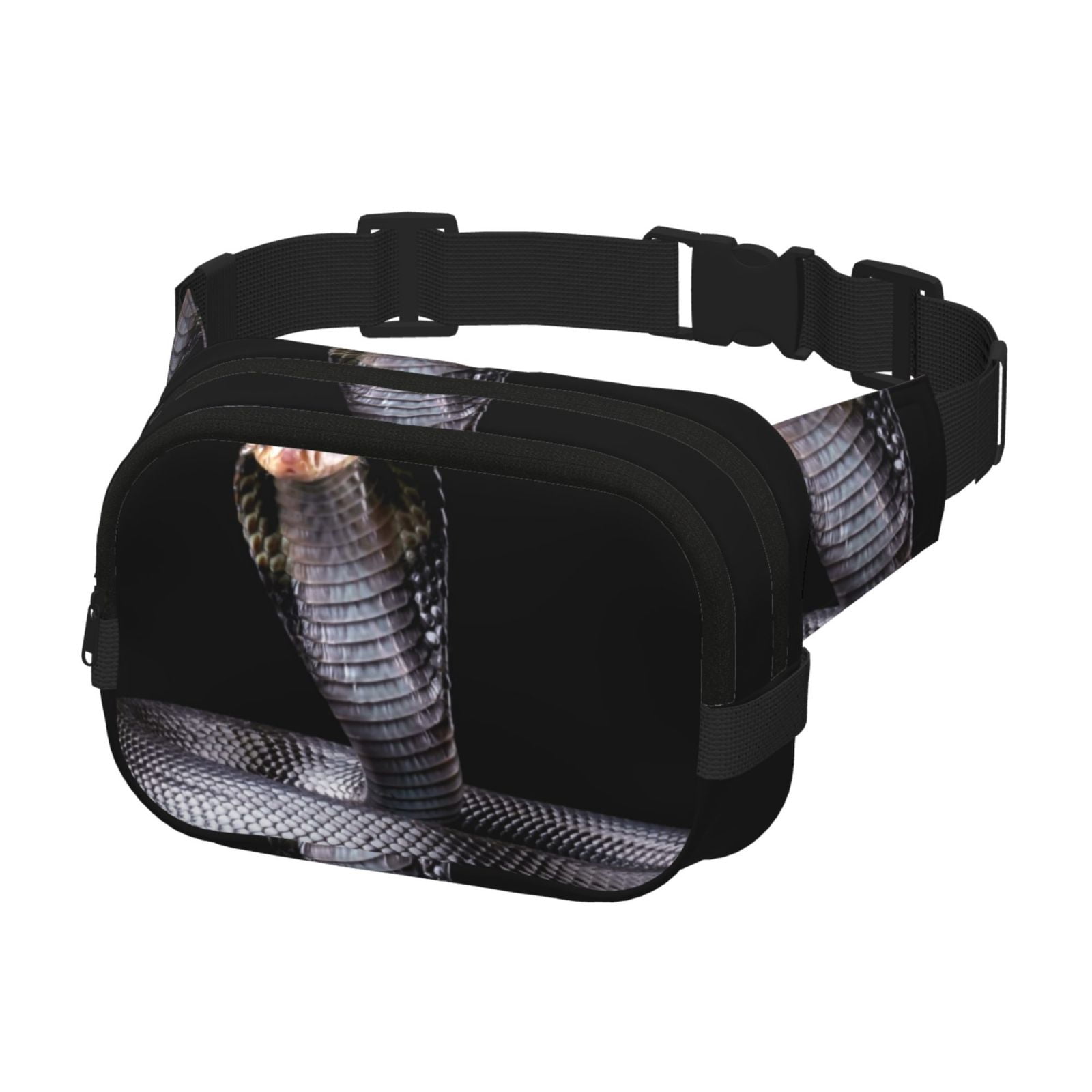 Picia Black Cobra Snake Print Square Double-Layer Waist Bag Mini Adjustable Waist Belt Bag Exercise Running Travel Hiking