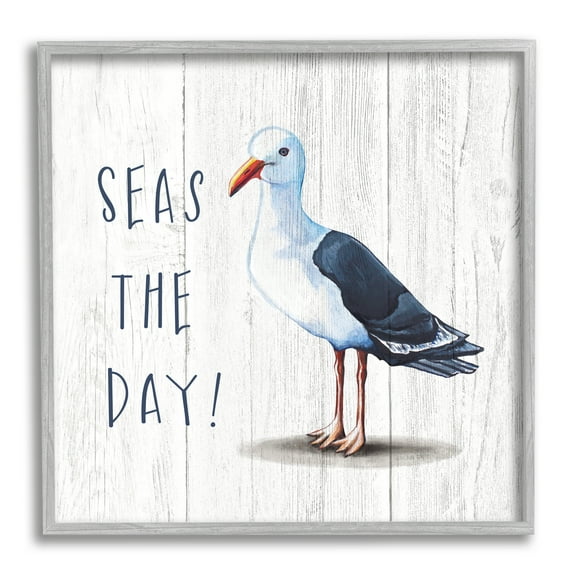 Seas the Day Sentiment Rustic Nautical Seagull Bird Animals & Insects Framed Art Print Wall Art, 17x17