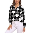 thumbnail image 2 of Poker Cards Print Blouse Female Card Suits Casual Loose Blouses Long-Sleeve Modern Shirt Printed Clothing Large Size, 2 of 7