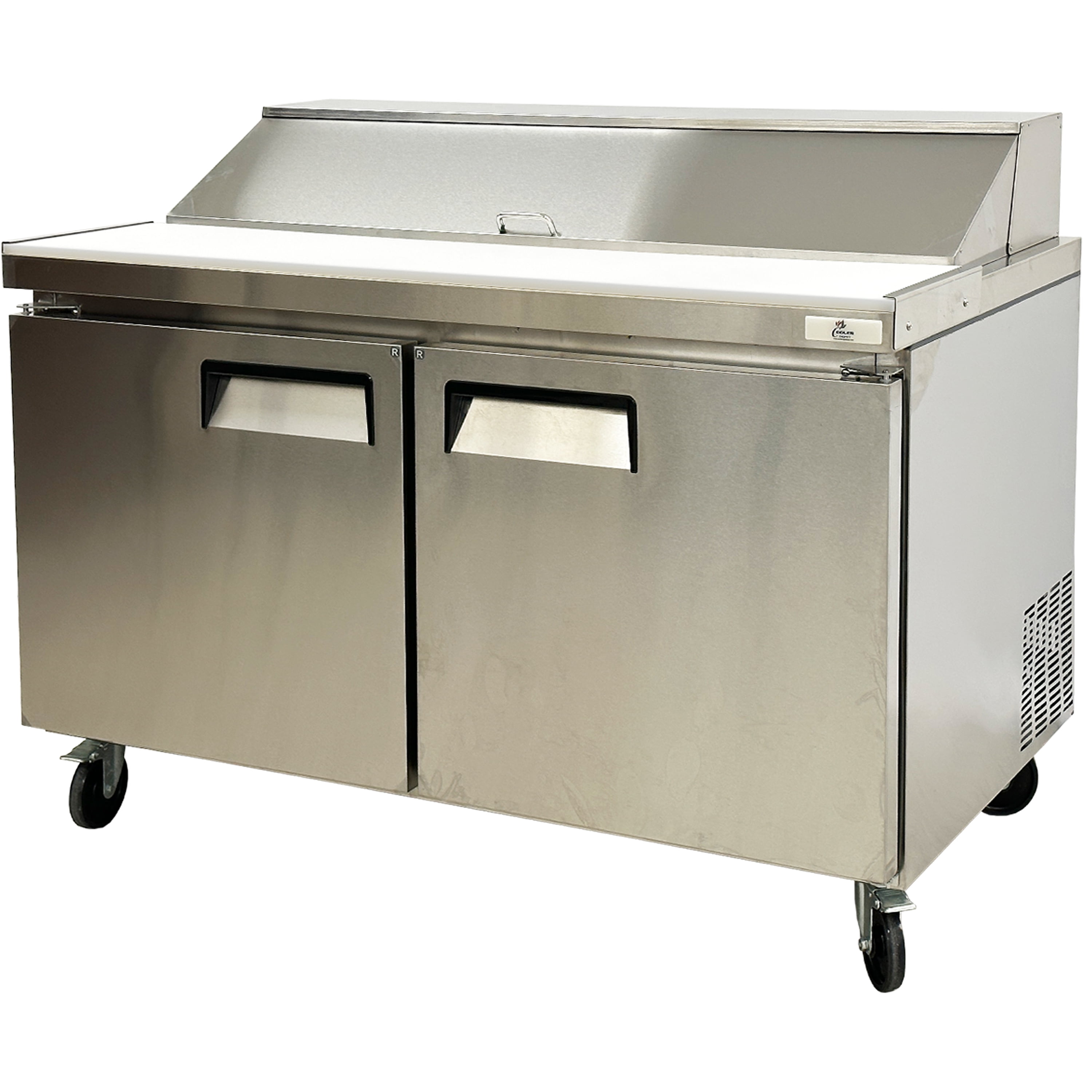 60" Sandwich Prep Table Refrigerator – 2-Door Commercial Stainless Steel with 16 GN Pans, Digital Temperature Control, R290 Refrigerant, 18 Cu.Ft. Lockable Casters
