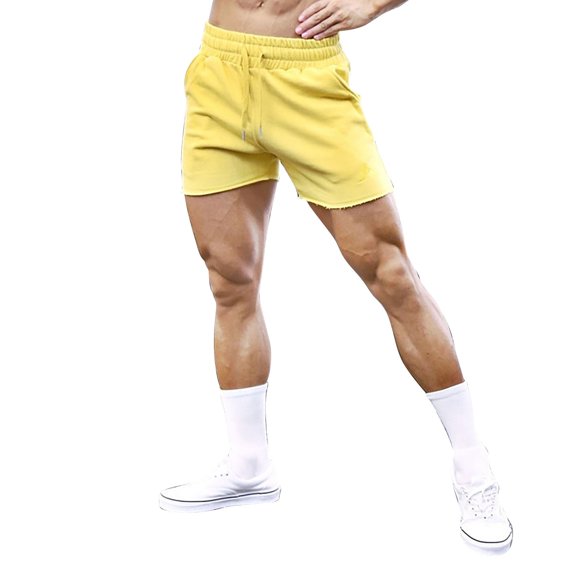 Pantalones cortos elásticos de entrenamiento para sentadillas para hombre - Algodón, color liso, tallas M-XXXL, estilo playero/casual, fácil cuidado