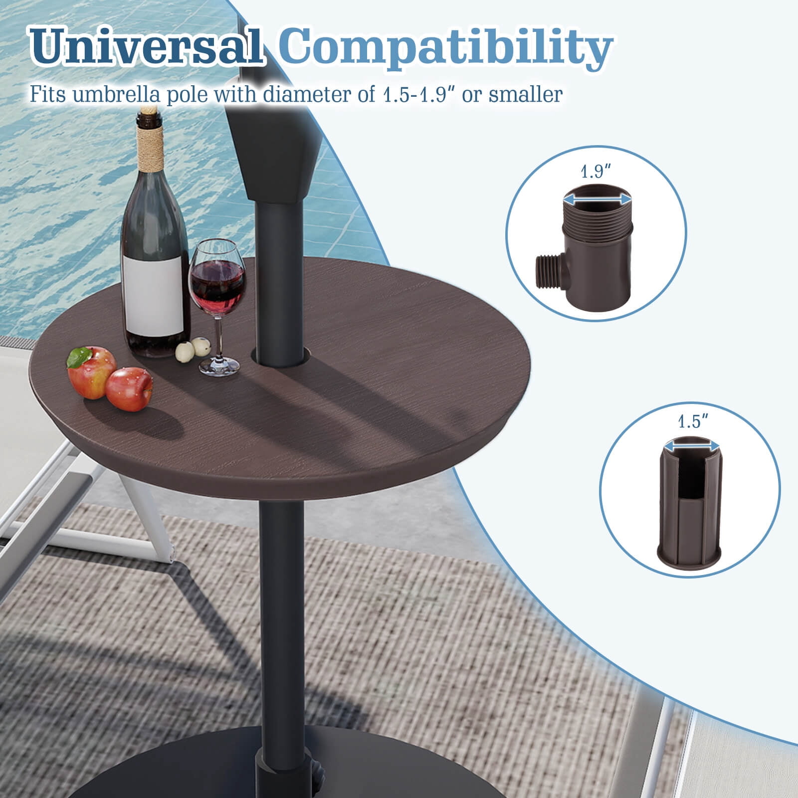 Costway 20” Outdoor Adjustable Umbrella Table for 1.5” & 1.9” Patio Umbrella Pole Coffee