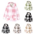thumbnail image 2 of Zecgelong Girls Plaid Fleece Hooded Jacket Cozy Soft Warm Outerwear For Toddler Kids Casual Winter Windproof Coat, 2 of 6