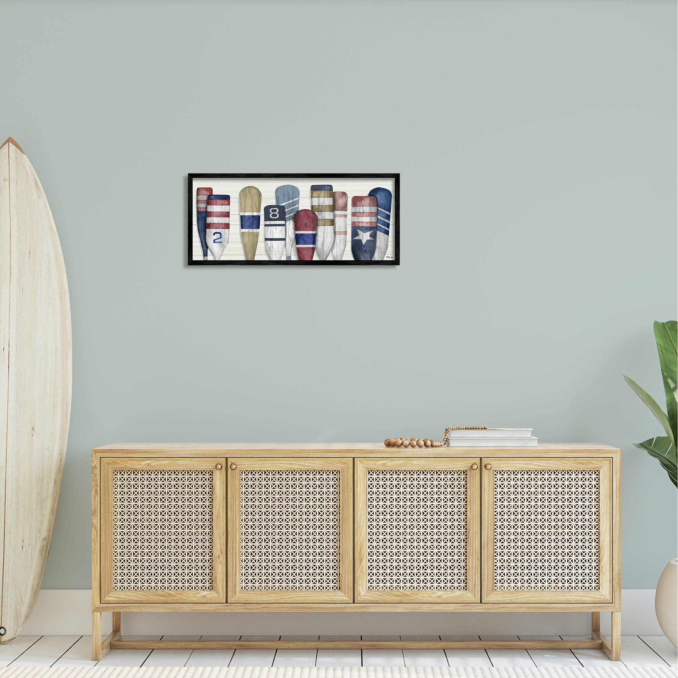 Stupell Industries Port Oars Vintage Americana Patterns Graphic Art Black Framed Art Print Wall Art, Design by Paul Brent