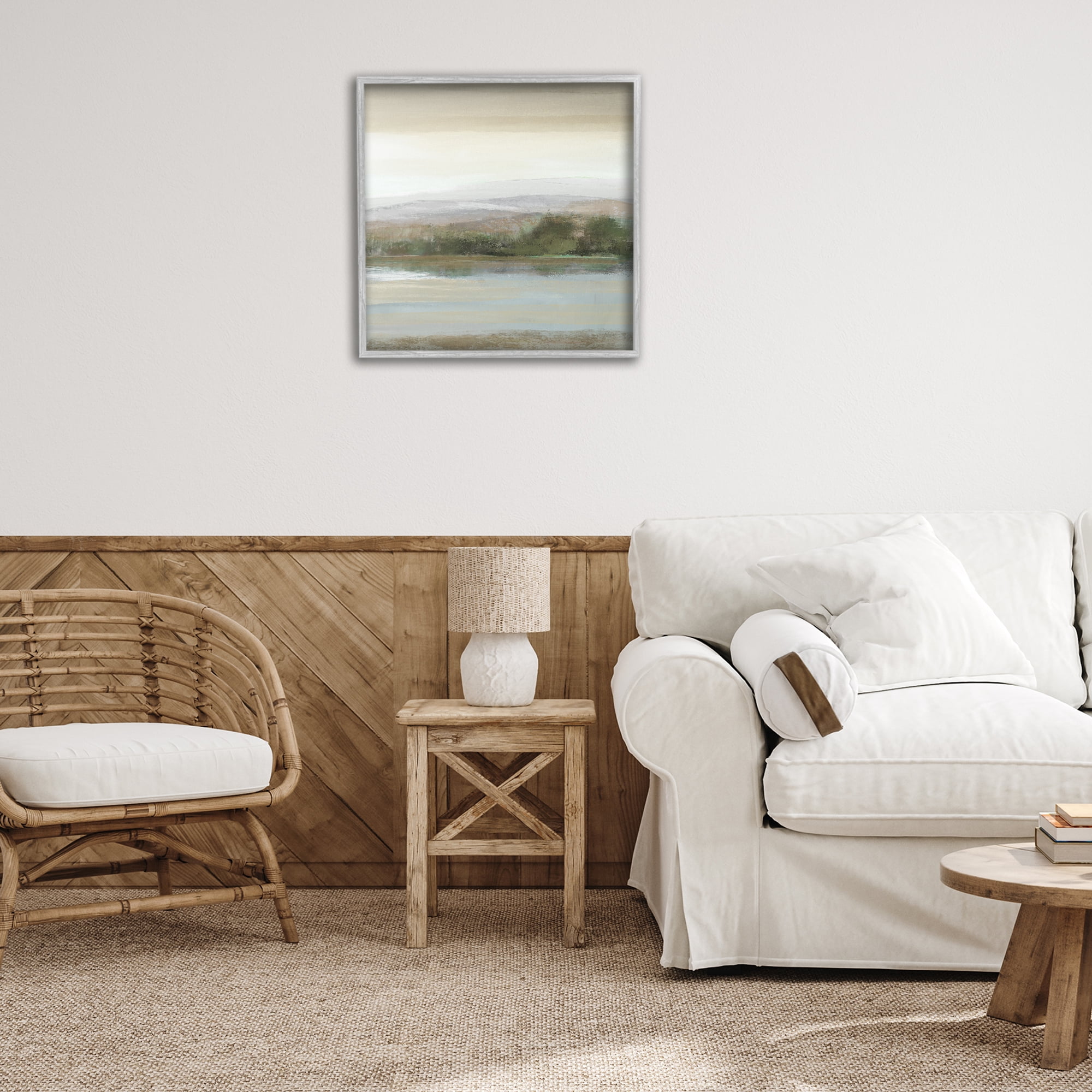Stupell Industries Lake View Atmosphere Landscape Painting Gray Framed Art Print Wall Art, 24 x 24
