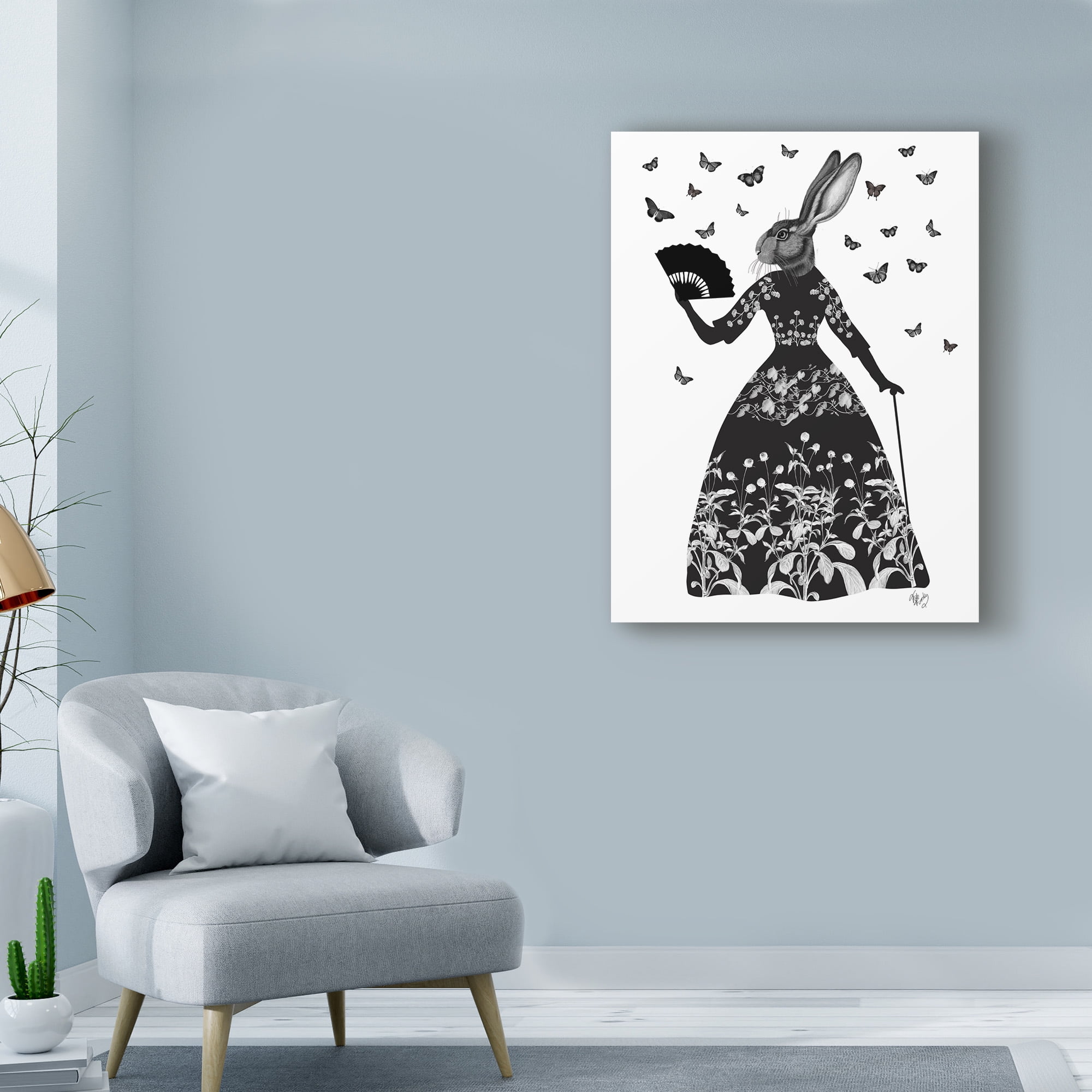 Trademark Fine Art 'Black Floral Rabbit' Canvas Art by Fab Funky