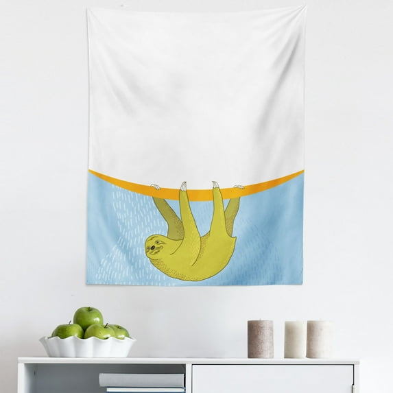 Sloth Tapestry, Sloth in Underwater Illustration Oceanic Tropical Wildlife Habitat Fauna, Fabric Wall Hanging Decor for Bedroom Living Room Dorm, 5 Sizes, Pale Blue Khaki Orange, by Ambesonne