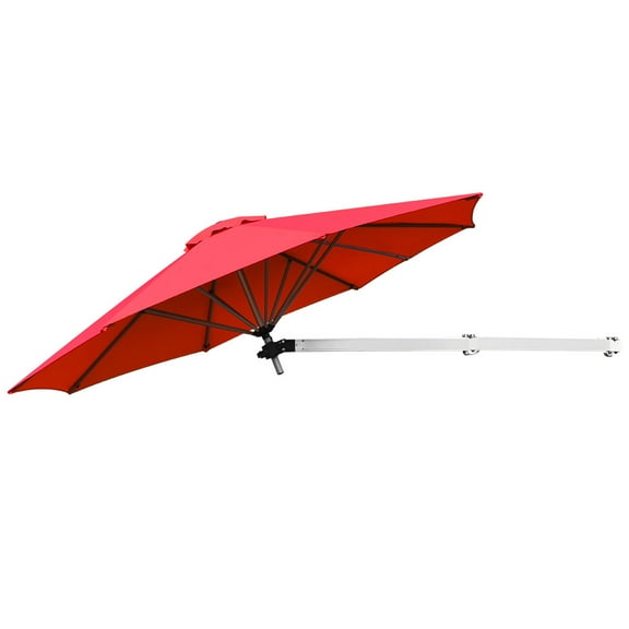 Topbuy 8ft Wall Mounted Cantilever Umbrella Patio Adjustable Tilting Sunshade Umbrella Burgundy