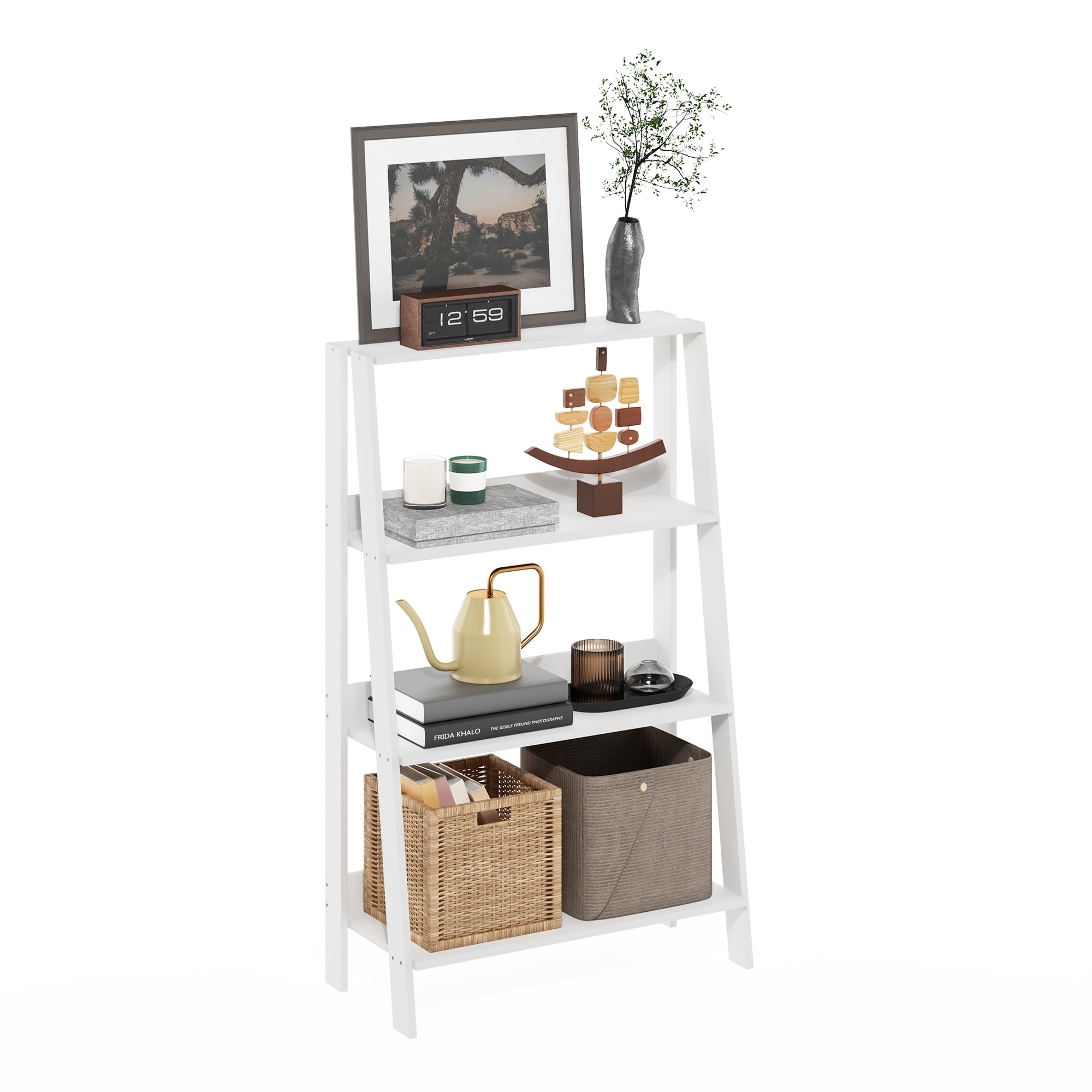 Furinno Ladder Bookcase Display Shelf in 4-Tier in White