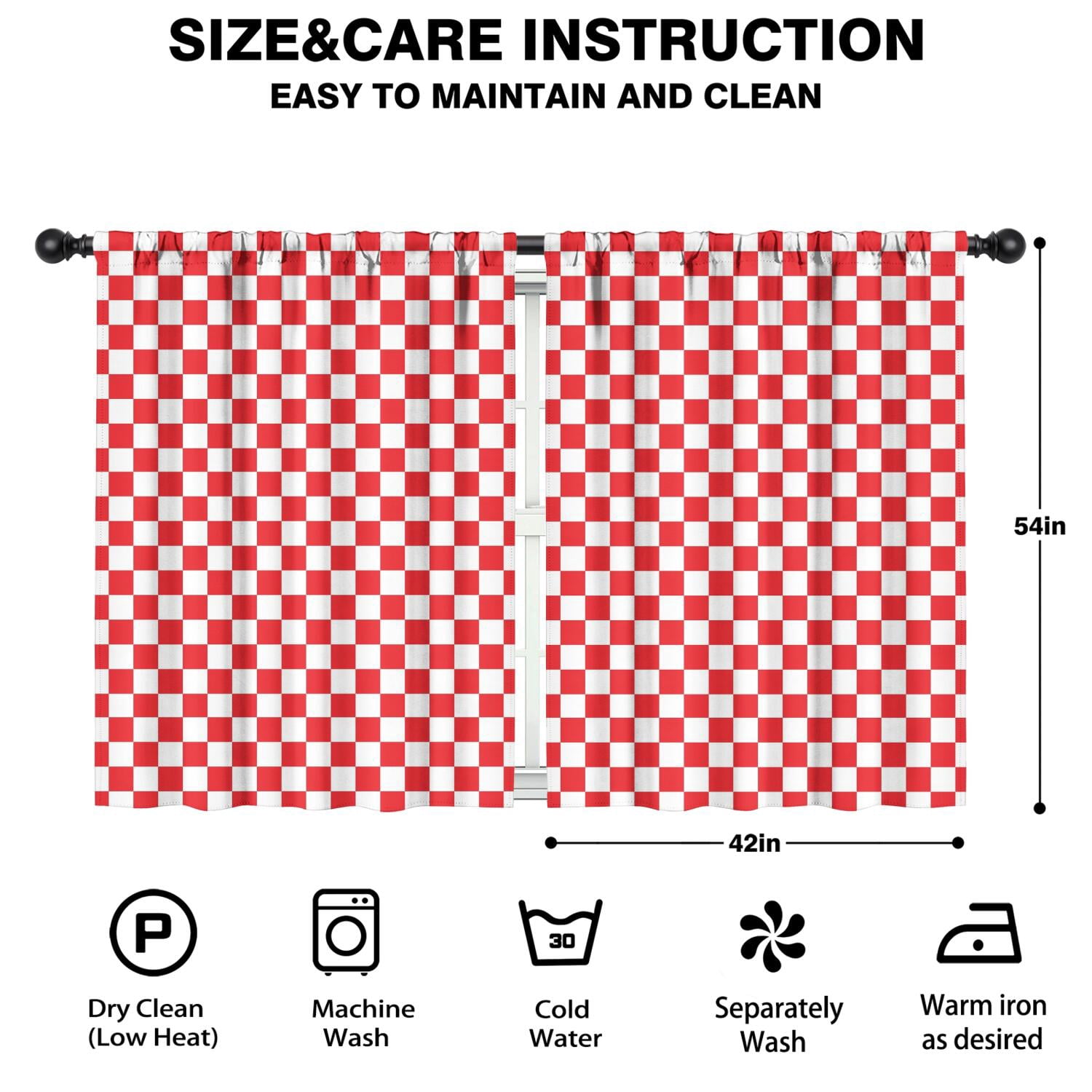 Blackout Kids Curtains,White Red Checkered Childrens Insulated Curtains Set Of 2,Bedroom Essentials,Toddler Room Decor 42"x54"(106x137cm)
