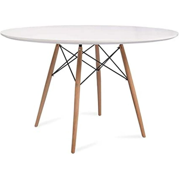 Mesa de Comedor Redonda 120 Grupo Microtec Blanca para 4 o 6 Personas Café Moderna Estilo Eames Patas de Madera Minimalista Moderna Grupo Microtec Mesa 120 Mesa 120
