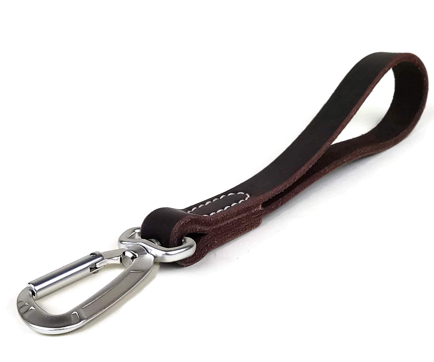 Leather Leash Tab, 12” Dog Short Leash with Carabiner Clip, Training